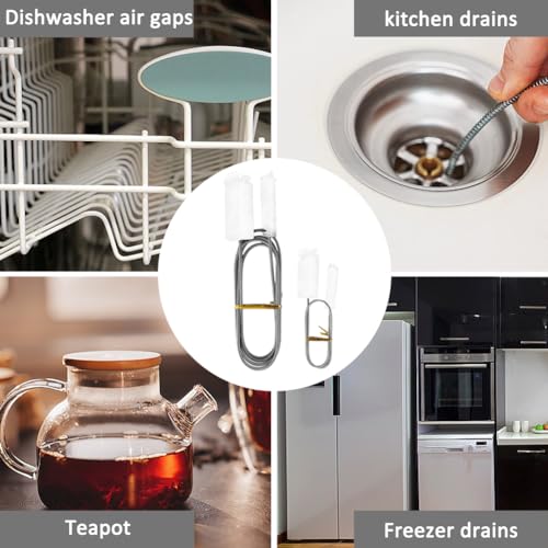 2pcs Flexible Long Drain Brush Set, Hose Pipe Stainless Steel Nylon Bristles Brushes with Dual Heads Tube Cleaner Brush for Kitchen, Sink, Drain Pipe, and Pipe Cleaning Tool - color: White