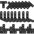 QSJ 24 Pack L Bracket Corner Brace Sets, 1.57x1.57 Inch Black Stainless Steel 90 Degree Right Angle Brackets Fastener L Braces with 88 Screws for Wood, Shelves, Furniture, Cabinet - size: 24Pcs Bracket Set (Flat T/L/Solid L)