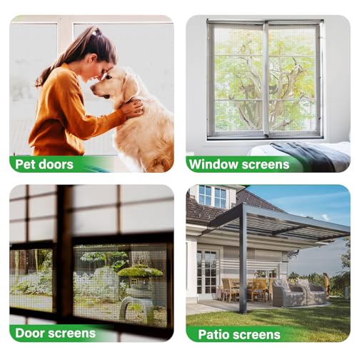 Window Screen Replacement Kit 32 Inch X 66 Feet Durable High Hardness Nanofibers Roll Screen Mesh Window Screen Repair Kit Black for Any Door and Window - size: 32 Inch×66 Feet