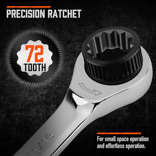 HORUSDY 24-Piece Ratcheting Wrench Set | Metric and SAE | Ratchet Combination Wrenches Set with Organizer | 72-Tooth | Chrome Vanadium Steel | 6-18 mm & 1/4” to 3/4“ (24-Piece) - style: 24-Piece