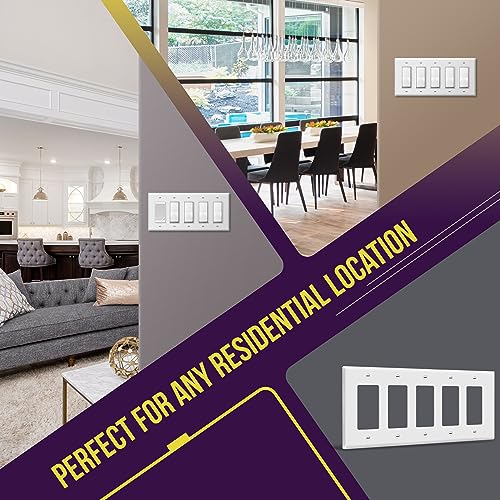ENERLITES 5-Gang White Mid-Size Decorator Switch Outlet Wall Plate Cover - color: White, size: Mid-size