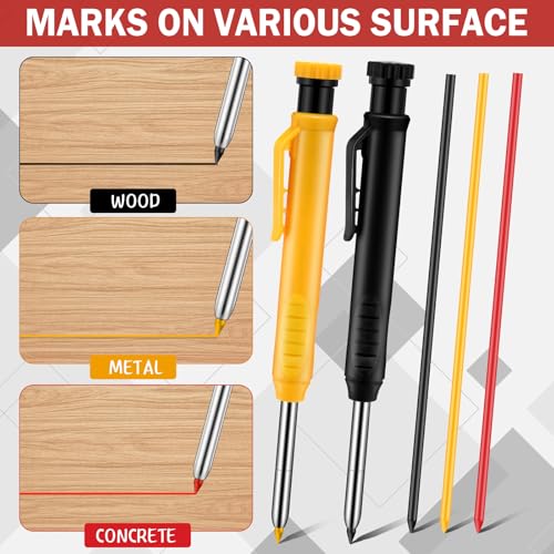 MotiMind 8 Pcs Mechanical Carpenter Pencils, 2.8mm, Black+yellow - color: Black,Yellow