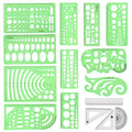 Angrox Geometric Drawings Templates Measuring Geometry Rulers 15 Pcs with 1 Pack File Bag for Design School Studying Office Building…