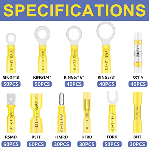 haisstronica 480PCS Heat Shrink Wire Connectors, 12-10 AWG, Yellow 11 Sizes - size: 480