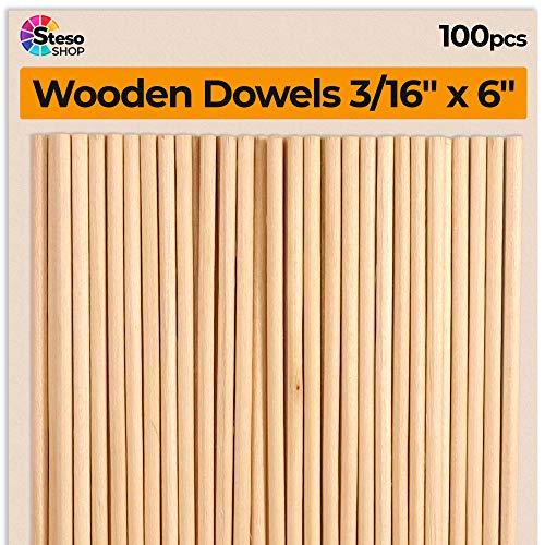 Dowel Rods - Wooden Dowel Rods for craft (3/16 x 6 inch) - size: 3/16 x 6inch x 100pcs