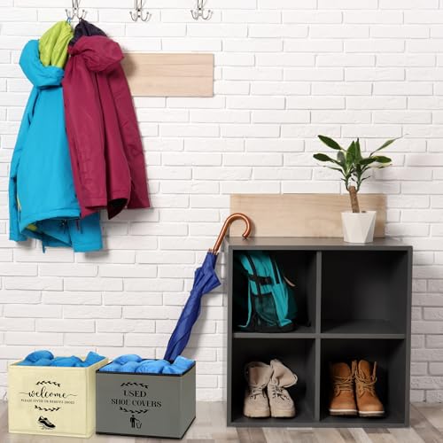 Suzile 200 Pcs Disposable Shoe Covers with 2 Pcs Box Open House Supplies Foldable Booties Shoe Covers Holder Storage Bin for House Indoor Guest Supplies, 10 x 10 x 8 Inch(Beige,Gray,Blue) - color: Beige,Gray,Blue