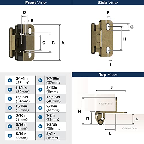 Amerock 1 Pair 1/2" Overlay Burnished Brass Partial Wrap Cabinet Hinge - color: Burnished Brass, size: 1/2 Inch (13 mm) Overlay