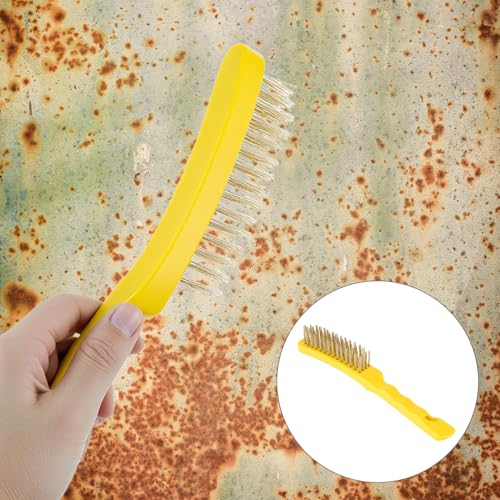 QWORK Wire Scratch Brush, 2 Pack 11 Inch Heavy Duty Stainless Steel Wire Brush with Ergonomic Plastic Handle, Rust Remover & Welding Slag Cleaner for Metal, Paint & Scale