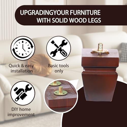 Wood Legs for Furniture 4 inch Heavy Duty Sofa Legs Square Brown Bed Legs Pack of 4, Mid Century Chair Feet, Sofa Replacement Parts, Dresser Leg Sideboard Recliner Couch Riser - color: Brown, size: 4"H*3.15"W