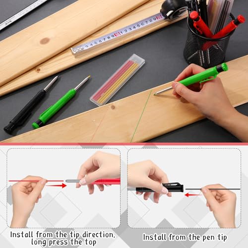 MotiMind 8 Pcs Mechanical Carpenter Pencils, 2.8mm, Black,Red,Yellow,Green - color: Black,Yellow,Red,Green
