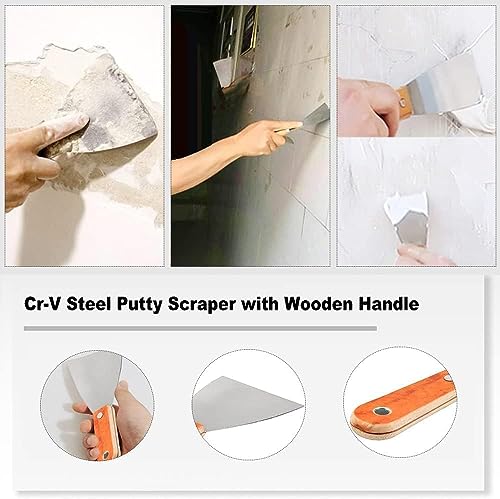 Utoolmart 2Pcs Putty Knife, 6 Inch Carbon steel Stiff Putty Knives, Spackle Knife, Paint Scraper, Scraper Tool with Wooden Handle for Taping Paint Wall Floor Tile | Stiff Blade, Sharp Scrapes Adhesive, Spackle Knife, Paint Scraper, Scraper Tool for Taping