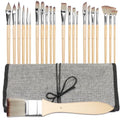 H & B 25PCS Paint Brush Set with Canvas Roll for Acrylic Oil Watercolor - color: Nature Wood