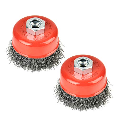 AAIN 2 PCS Wire Wheel Brush Set, 3Inch Crimped Cup Brush for Angle Grinder - size: 2 pack, style: 3 Inch Crimped Wire Brush