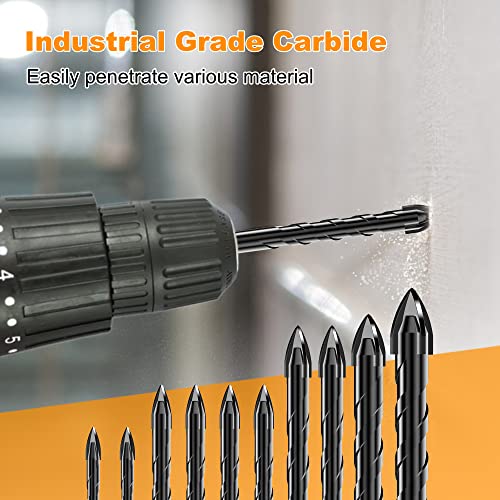 10Pcs Cross-Tip Masonry Drill Bit Set & Concrete Drill Bit Set, 3/16"-1/2" - size: 10 pcs 3/16"-1/2" Masonry Drill Bits