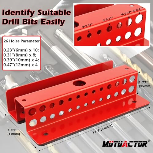 MUTUACTOR Drill Bit Organizer Heavy Duty,Quick Access Magnetic Mount Drill Bit Holder,Anti-scratch Magnetic Tool Holder for Long Phillips Head Drill Bits Impact Bits Storage,Red,26 Holes - style: Red Magnetic Drill Bit Holder