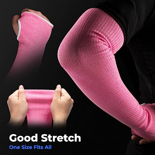 OriStout Cut Resistant Farmer Sleeves with Tumb Hole, Pink, 1 Pair | Protective Arm Sleeves for Yard Work, Kitchen, Arm Guards for Biting, Pet Grooming, Gardening Gifts for Women, One Size - color: Pink (1 Pair) - Long, size: One Size