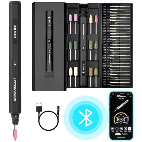 AM ARROWMAX Mini Engraving Pen with 42 Bits - Rotary Tool Smart Motion Control, OLED, Bluetooth, APP, Wireless Magnetic Charge, Engraving Pen for Metal, Wood, Glass and Plastic (SGS PRO) Black - color: Black, size: SGS PRO