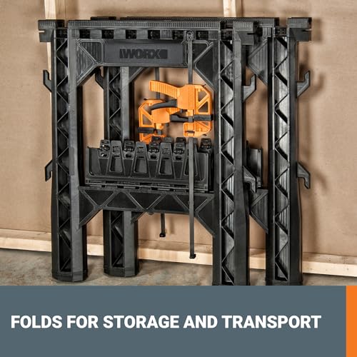 WORX Clamping Sawhorses,7 Inch Metal Triangle Ruler Included, WX065.3 - style: Clamping Sawhorses + Triangle Ruler