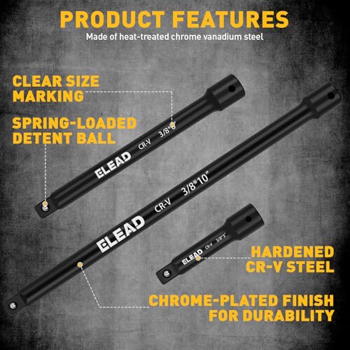 4-Piece 3/8" Drive Socket Extension Bar Set, 3, 6, 10 inch Professional Extension Set, 3/8 Inch Drive Universal Joint Socket, Premium Cr-V Steel Sockets Wrench Extender - style: 4-Piece 3/8" Socket Extension Bar Set