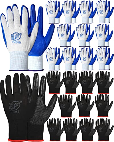 Nuogo 24 Pairs Gardening Gloves for Men Women Rubber Coated Landscaping Work Gloves Safety Work Construction - color: Black, Blue