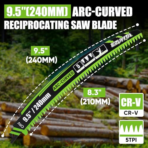 9.5-Inch Arc Curved Reciprocating Saw Blades Set with Storage Box - size: 9.5