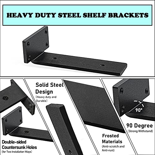 Shelf Brackets Heavy Duty, 5mm Thick Rustic Shelf Brackets for Custom Wood Shelves, 12 Inch Solid Steel Black Shelf Brackets with Hardware Needed (6Pcs) - color: Black, size: 12 Inch