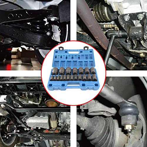 MacWork 19 Piece 1/2-Inch Drive Standard/Shallow Impact Socket Set, SAE, 3/8" to 1-1/2", CR-V&Cr-Mo Alloy Steel, 6-point Hex Radius Corner Design