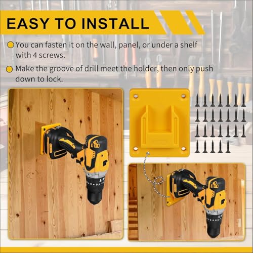 5 Piece Tool Holder 5pc Battery Holder for Dewalt 20V 60V, Wall Mount Cordless Drill Organizer Storage Shelf with Screws