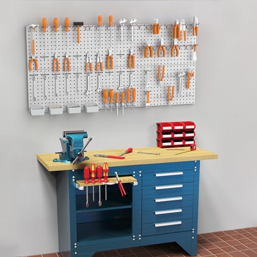 WALMANN Metal Pegboard Kit with Accessories, 24x48 in Tools Pegboard - color: Grey