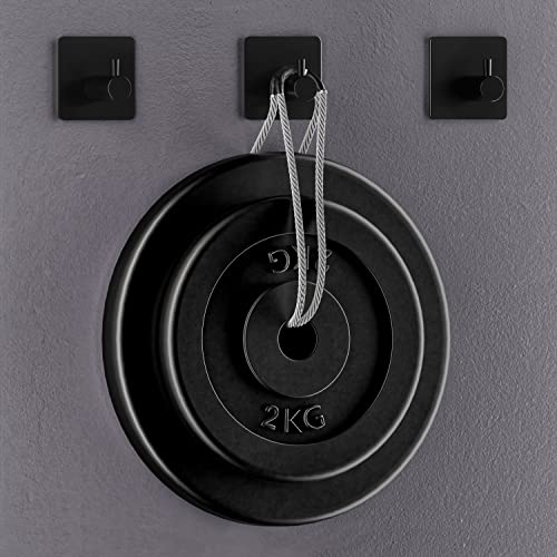 Matte Black Self Adhesive Towel Hooks for Bathroom Wall Door Mounted - SUS304 Stainless Steel Strong Strips Stick on 3/M Wall Hooks for Hanging Coat, Hat, Bag, Key, Jacket – 8 Pack