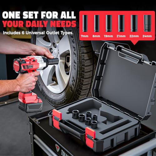 Cerycose Cordless Impact Wrench 1/2 inch Compatible with Milwaukee 18V Battery: 1700FT-LBS High Torque Impact Wrench with 6 Sockets & Case, Brushless Electric Impact Gun with LED Work Light, Bare Tool - size: 1/2inch, style: Fit for Milwaukee（include 6 So