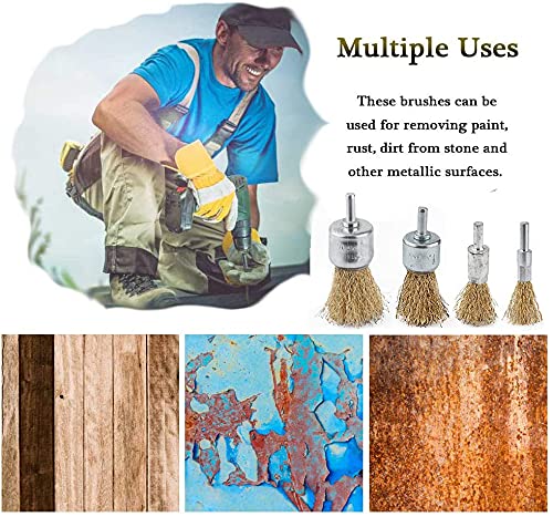 18 Pack Wire End Brush Set, Brass Wire Brush for Drill ,6 Sizes 0.012" Crimped Wire Wheel for Drill 1/4 Inch Shank, for Drill Attachment
