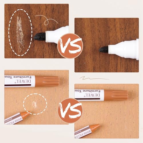 DEWEL Dual-Tipped Furniture Markers Touch Up, Upgrade 17 Pcs Wood Furniture Repair Kit, Wood Touch Up Markers and Wax Sticks with Repair Tools, Easily Repair Wood Floor Scratches, Wood Stain and Dents