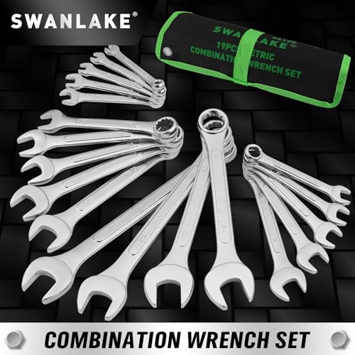 19-Piece Metric Combination Wrench Set, 6-24mm Standard Spanner Wrench Set, Mechanic Tool Sets with Rolling Pouch, Open End Wrenches for Household, Garage, Workshop, Auto Repairs - style: 19pcs Metric Combination