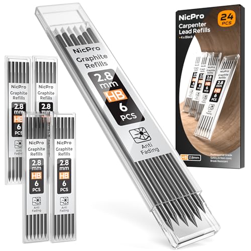 Nicpro 24 Pieces Carpenter Pencil Lead Refills 2.8mm, Black - color: Black, size: 24 Piece