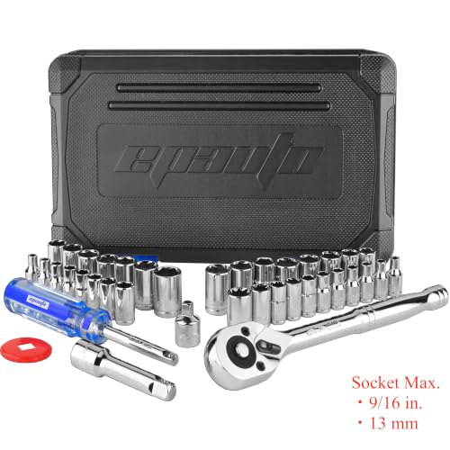 EPAuto 40 Pieces 1/4-Inch & 3/8-Inch Drive Socket Set, 72 Tooth Ratchet - color: Compact 40 Pcs