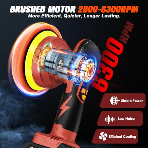 Cordless Dual Action Car Buffer Polisher, 8-Speed, 2*21V Batteries - color: Red