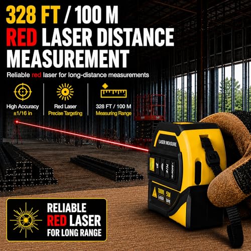 4-in-1 Digital Tape Measure, 328FT Laser Measure & 16FT Auto-Lock Tape