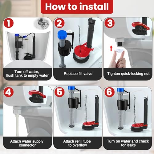 Saillong Universal Toilet Flusher Replacement Kit, Fill Valve, 2-Inch Flapper, Side Mount Handle Lever, Water-Saving, Adjustable Toilet Repair Kit Inside Tank, Easy to Install(1 Set,Blue Grey, Red) - color: Blue Grey, Red