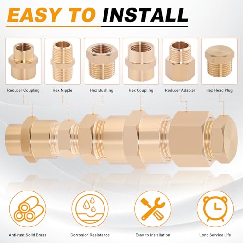 KOOTANS 66PCS Brass Pipe Fittings Assortment Kit Pipe NPT Set