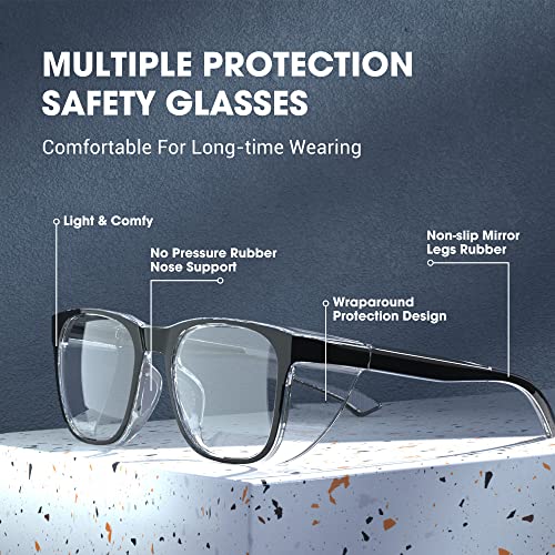 Safety Glasses Anti-Fog Eye Protection Blue Light Blocking Glasses for Women Men - color: Black&grey
