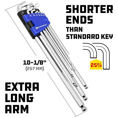 Powerbuilt 9 Piece SAE Stubby End, Extra Long Arm Ball End Hex Key Wrench Set, L-Wrenches for Tight Places, Storage - Blue 240099 - style: SAE