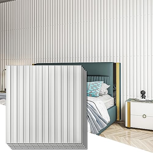 Art3d 3D Fluted Textured Slat Wall Panels, 19.7 x 19.7 in, 12-Pack, White | PVC, Waterproof, Scratch Proof, Wipeable, Break-Proof, Ideal for Home, Office and Commercial Spaces - color: Square - White, size: 19.7 x 19.7in.