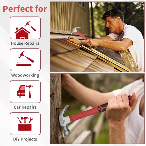 16oz Claw Hammer, Heavy Duty Hammer with Straight Rip Claw