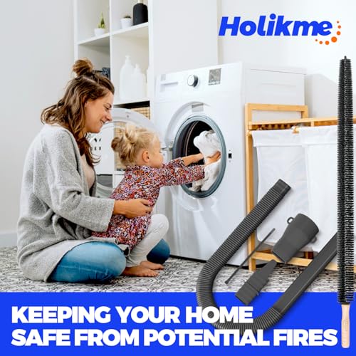 Holikme Dryer Vent Cleaner Kit, Vacuum Hose Attachment, 2-Piece, Black | Adjustable Cable Tie for Easy Attachment, Flexible Lint Brush Removes Lint from Dryer Lint Screens and Tight Spaces - color: Black