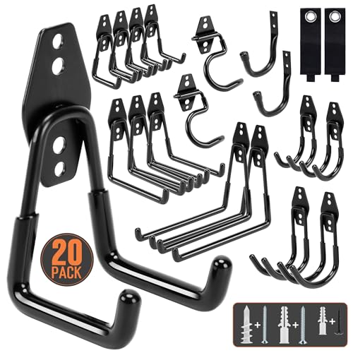 TONDA Garage Hooks, 20 Pack Wall Storage Hooks for Bike, Ladder and Tools - color: Black