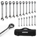 Egofine Ratcheting Wrench Set, 6 mm - 24 mm Metric Wrench Set 18pc, 72 Teeth Combination Wrenches Set, Chrome Vanadium Steel with a Roll Up Storage Bag - size: Metric-18 piece set