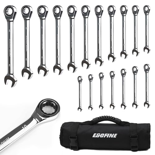 Egofine Ratcheting Wrench Set, 6 mm - 24 mm Metric Wrench Set 18pc, 72 Teeth Combination Wrenches Set, Chrome Vanadium Steel with a Roll Up Storage Bag - size: Metric-18 piece set