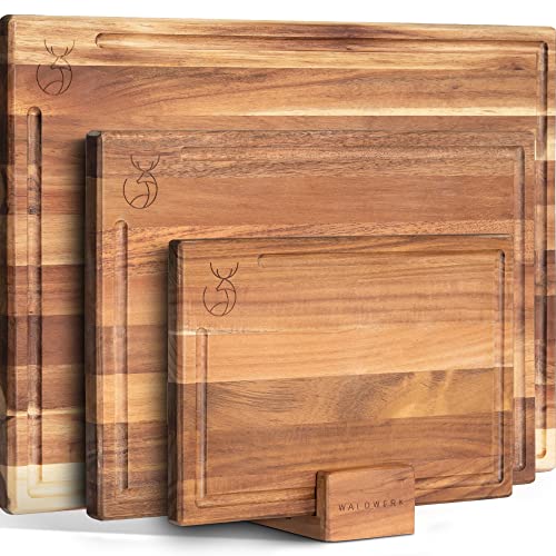 WALDWERK Cutting Board Set (15.75 x 12/13 x 9.5/10 x 7 in) out of Solid Acacia Wood - 0,8 in Thick Cutting Boards for Kitchen - Wood Cutting Boards - Wooden Chopping Boards for Kitchen - size: 17.3"L x 3.9"W