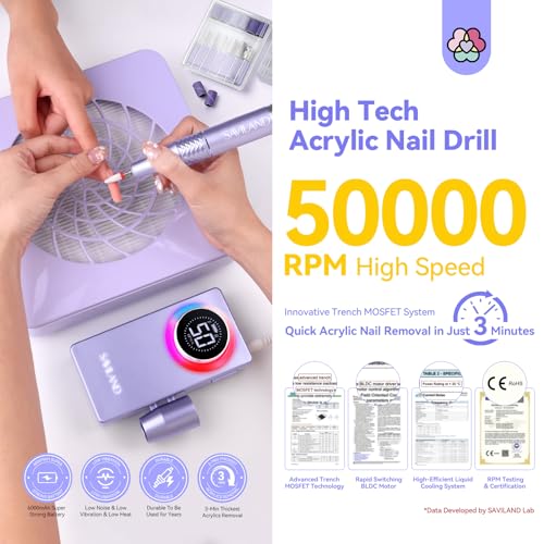 SAVILAND 50000RPM Electric Nail Drill Professional Fast Removal for Nails - color: A-purple
